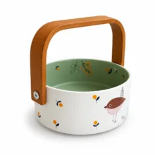 کاسه آجیل‌خوری مدل دسته چوبی طرح پرنده