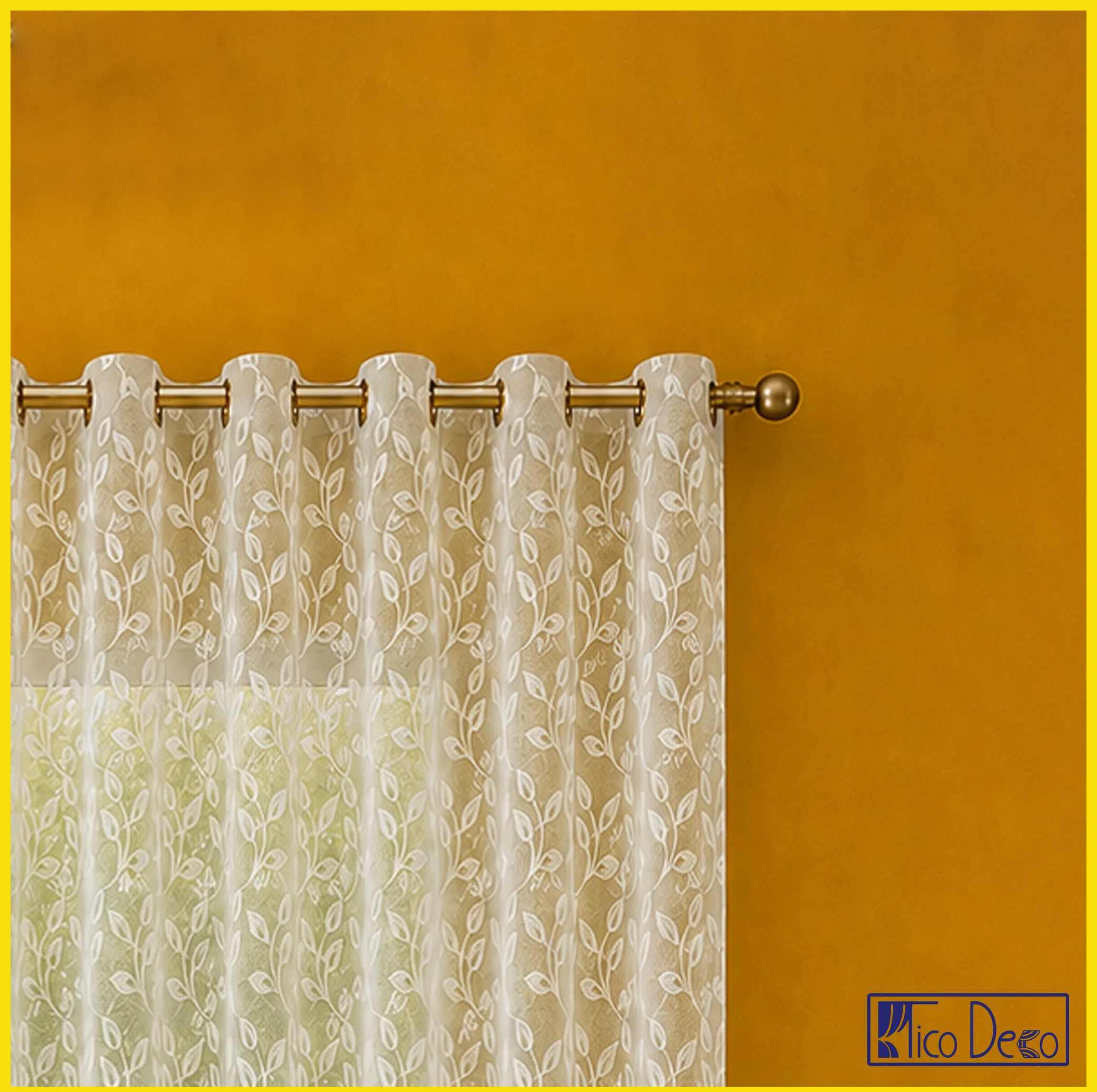 پرده پانچ تیکو دکو مدل تور راشل کادکا طرح برگی دالبوردار سایز 280 × 225 سانتی‌متر مجموعه‌ 2 عددی
