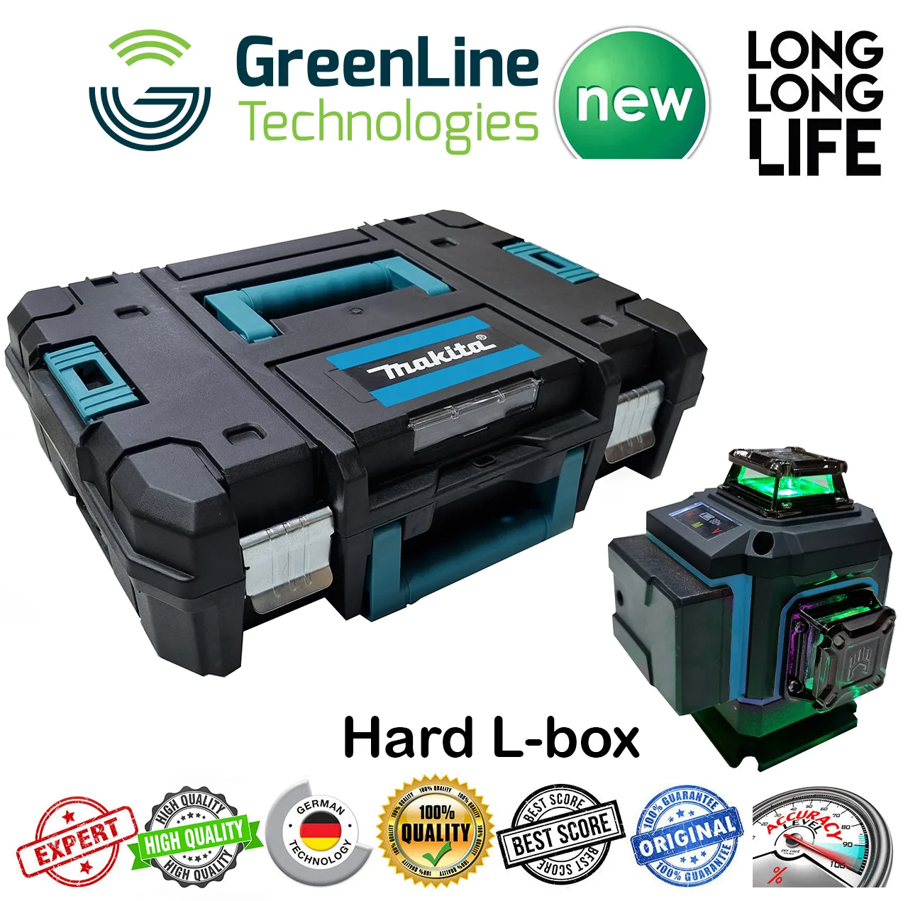 تراز لیزری ماکیتا نور سبز مدل 16 لاین کد 16-360 4D Hard Box