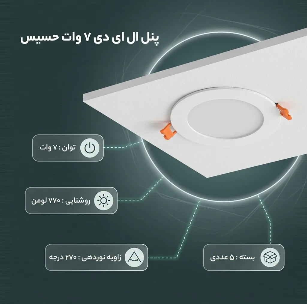 پنل ال ای دی 7 وات حسیس مدل 2024 بسته 5 عددی