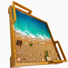 سینی دسته دار طرح برجسته ساحل دریا و موج کد B1 سایز ۳۵ *۳۵ سانتی‌متر