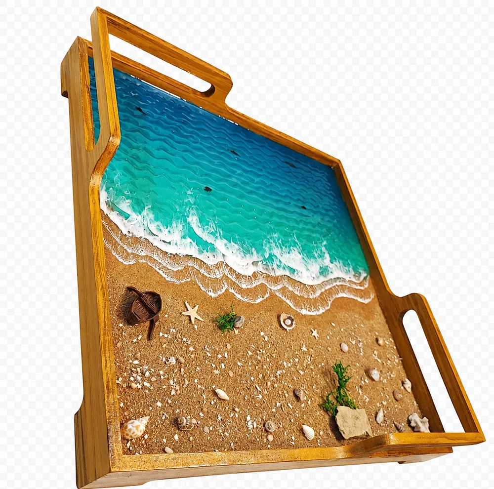 سینی دسته دار طرح برجسته ساحل دریا و موج کد B1 سایز ۳۵ *۳۵ سانتیمتر