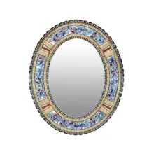 آینه خاتم کاری چوبی صنایع دستی فاخر مدل الیپس طرح گل و مرغ برجسته کد 56p46-2f4Bl