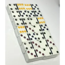 بازی فکری ناب سل مدل دومینو 28 عددی نقطه رنگی نشکن همراه با قاب فلزی کد DOUBLE SIX COLOR DOT DOMINOES NAAB001