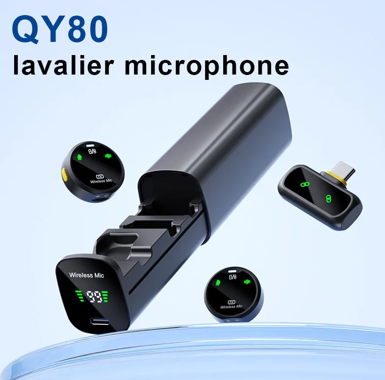 ست میکروفن بی سیم مدل QY80 با درگاه اتصال تایپ سی