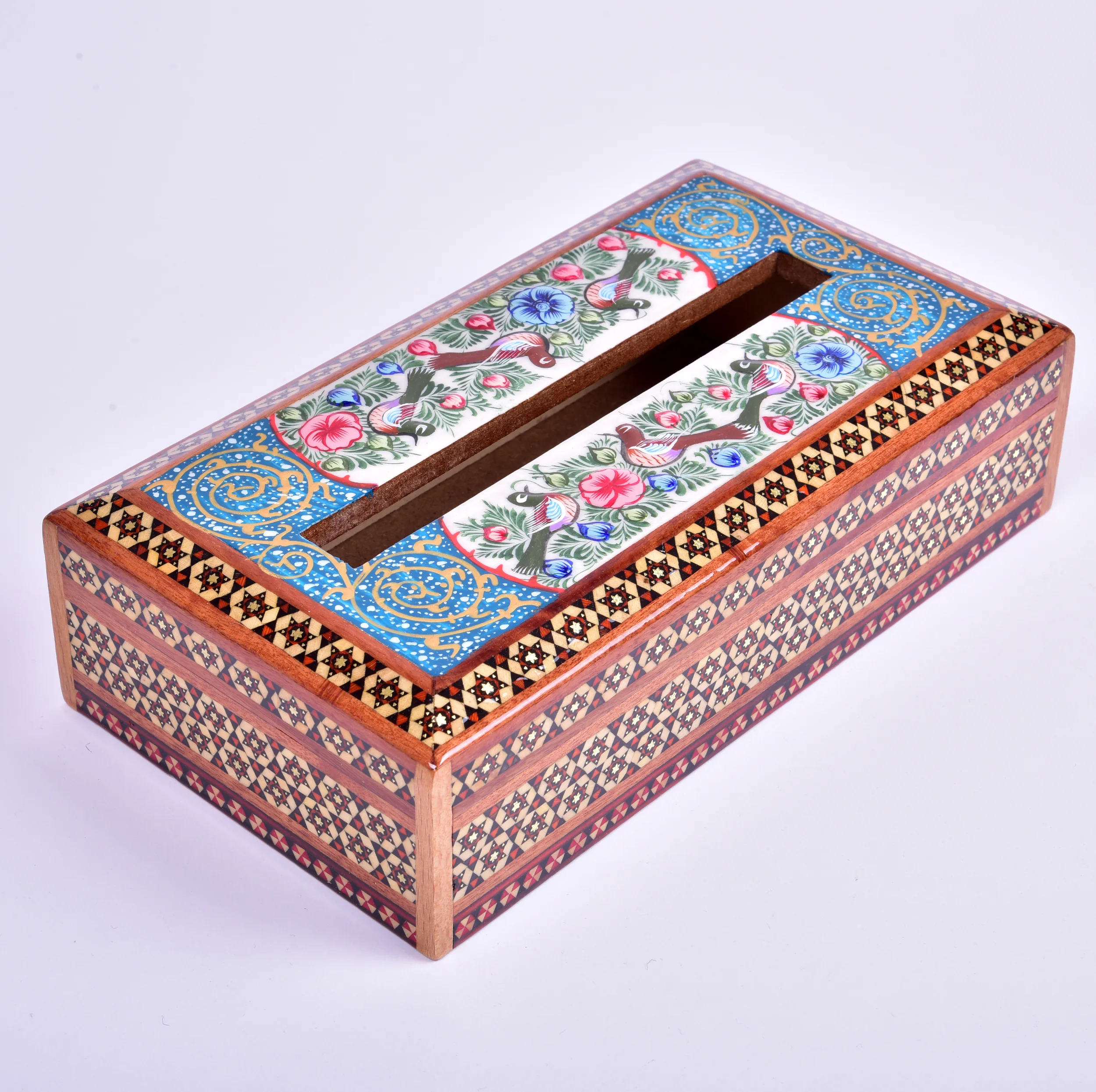 جعبه دستمال کاغذی خاتم کاری طرح بهار نو کد GB2614