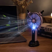 پنکه‌ دستی شارژی مدل پایه دار کرومی کد Mini Circle Portable & Rechargeable Fan