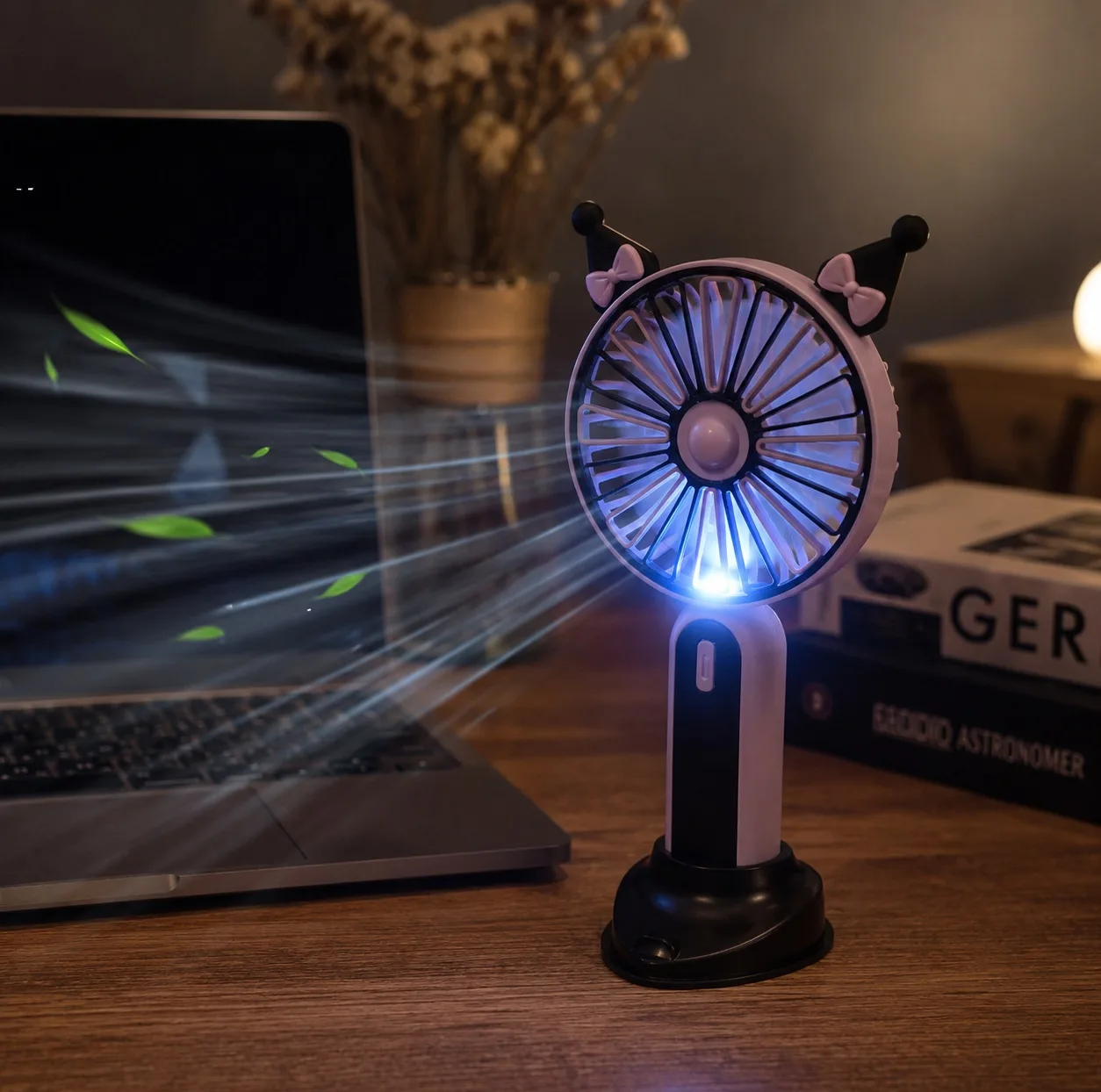 پنکه دستی شارژی مدل پایه دار کرومی کد Mini Circle Portable & Rechargeable Fan