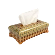 ست سه تکه جعبه دستمال کاغذی و سطل خاتم کاری کد 25-1