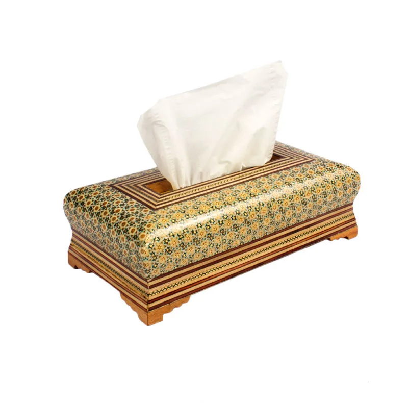 ست سه تکه جعبه دستمال کاغذی و سطل خاتم کاری کد 25-1