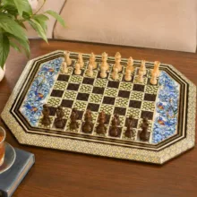 صفحه شطرنج خاتم کاری چوبی صنایع دستی فاخر مدل ممتاز مطول طرح نقاشی برجسته گل و مرغ کد HQBl4030