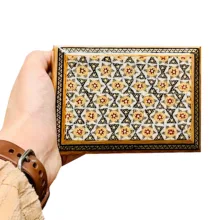 جا کارتی خاتم کاری چوبی صنایع دستی فاخر مدل درب دار ممتاز کد 11p8