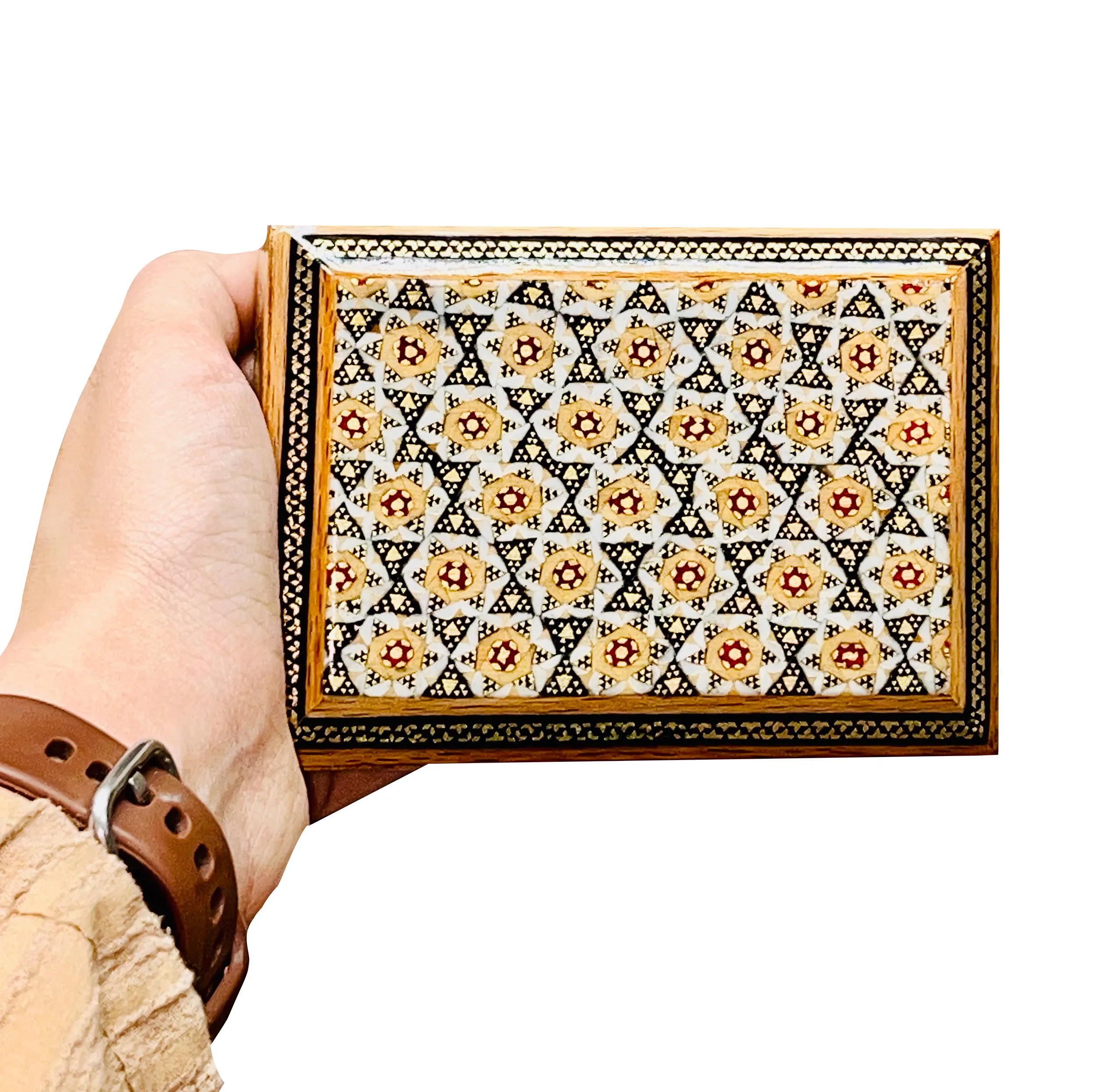 جا کارتی خاتم کاری چوبی صنایع دستی فاخر مدل درب دار ممتاز کد 11p8