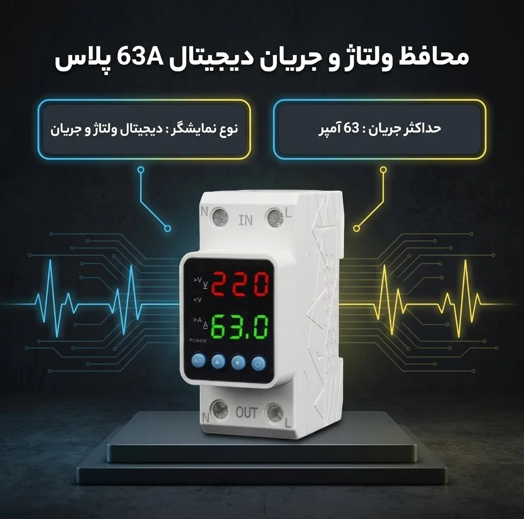 محافظ ولتاژ و جریان تکفاز مدل EKC دیجیتال 63A پلاس