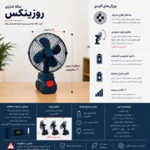 پنکه شارژی روزینکس مدل COOL SUMMER ظرفیت 2200 میلی آمپر