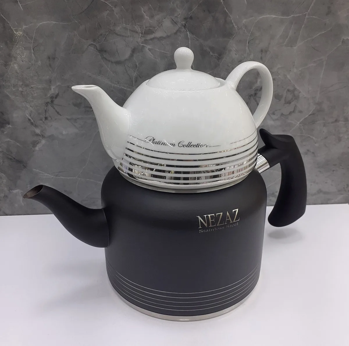ست کتری و قوری نزاز مدل لوله دار طرح رنگی