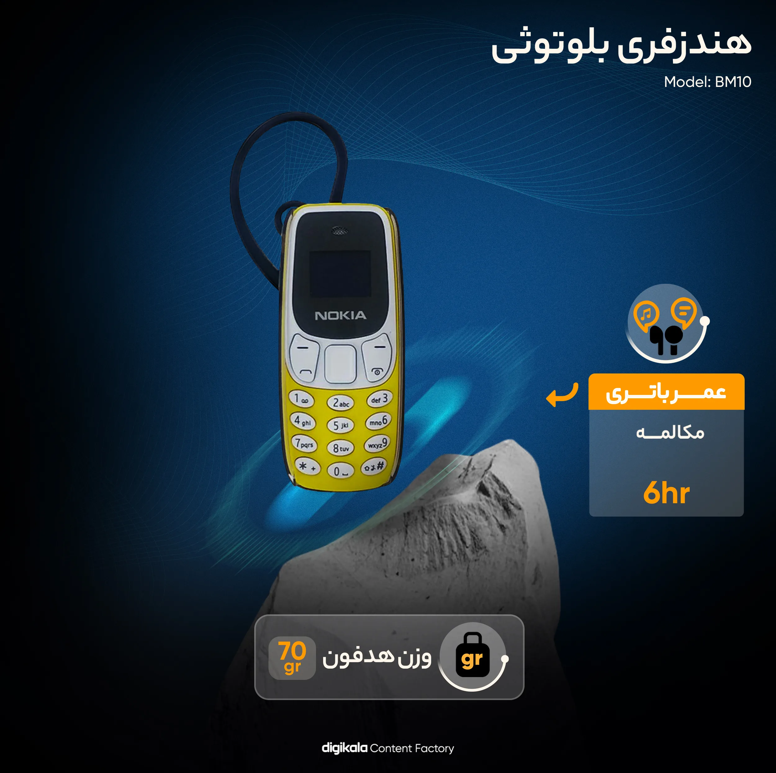 هدفون بلوتوثی مدل BM10 بدون قابلیت نویز کنسلینگ، درگاه شارژ Micro USB، پشتیبانی از دو سیمکارت همزمان فعال و کارت حافظه، قابلیت پخش موسیقی از طریق بلوتوث یا کارت حافظه، دارای صفحه نمایش LED