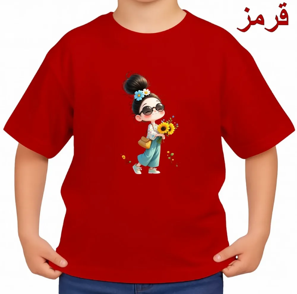 تیشرت آستین کوتاه بچگانه مدل دخترک آفتاب گردون کد v4