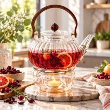 ست قوری و وارمر مدل پیرکس شیاردار دسته دار گنجایش 800 میلی لیتر