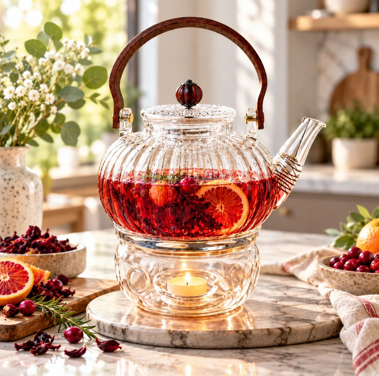 ست قوری و وارمر مدل پیرکس شیاردار دسته دار گنجایش 800 میلی لیتر