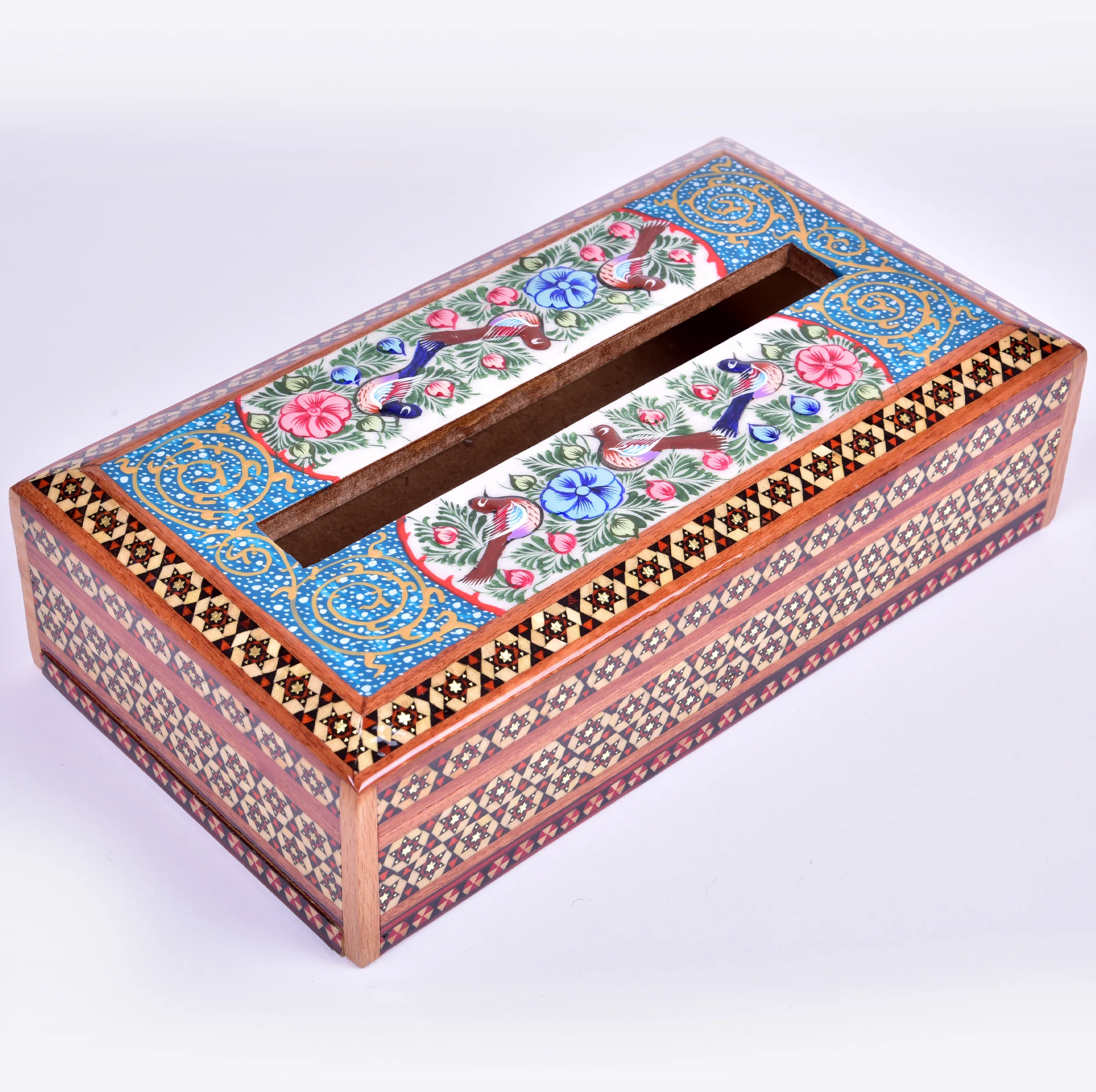 جعبه دستمال کاغذی خاتم کاری طرح بهار نو کد GB2614