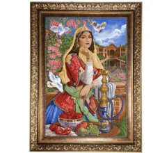 تابلو فرش ماشینی نقش نگار رضوی طرح دختر ایرانی کد 1175KC