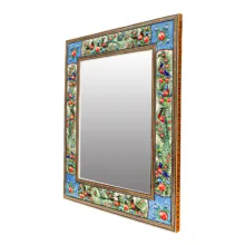 آینه خاتم کاری صنایع دستی فاخر مدل مینیاتوری طرح نقاشی گل و مرغ برجسته کد GrBl40p34in3024-5f6