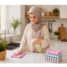 دستمال نظافت خانه و آشپزخانه نخ اسپی توره مدل یزدی کد Queen-55*75 بسته 4 عددی