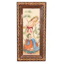 تابلو خاتم کاری چوبی صنایع دستی فاخر مدل سنتی طرح نقاشی کتایون و گشتاسپ کد 30p15in2510