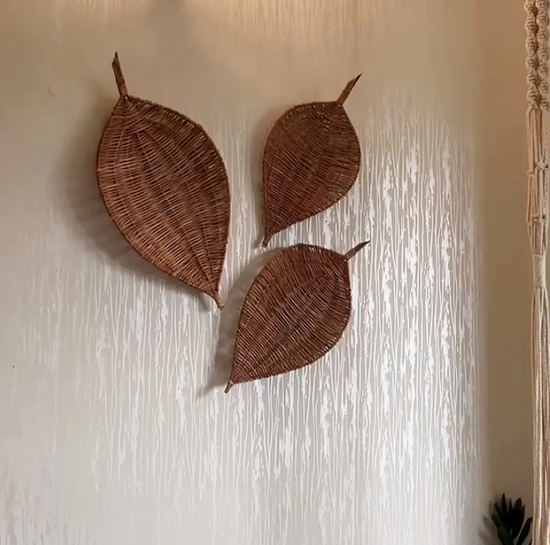 ظرف حصیری مدل مروار طرح برگ مجموعه 3 عددی
