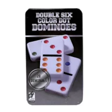 بازی فکری ناب سل مدل دومینو 28 عددی نقطه رنگی نشکن همراه با قاب فلزی کد DOUBLE SIX COLOR DOT DOMINOES NAAB001
