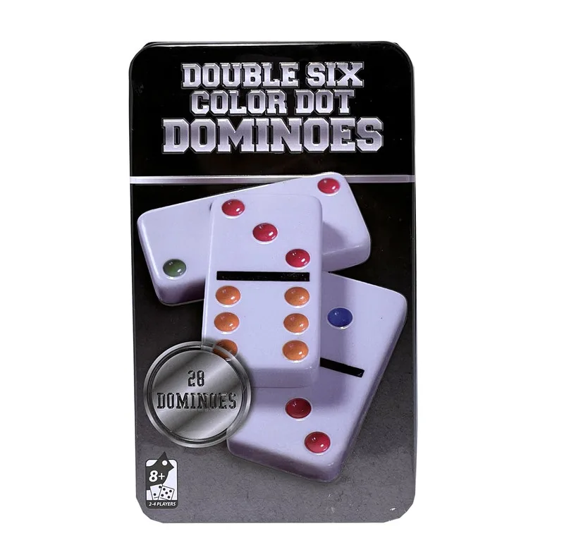 بازی فکری ناب سل مدل دومینو 28 عددی نقطه رنگی نشکن همراه با قاب فلزی کد DOUBLE SIX COLOR DOT DOMINOES NAAB001