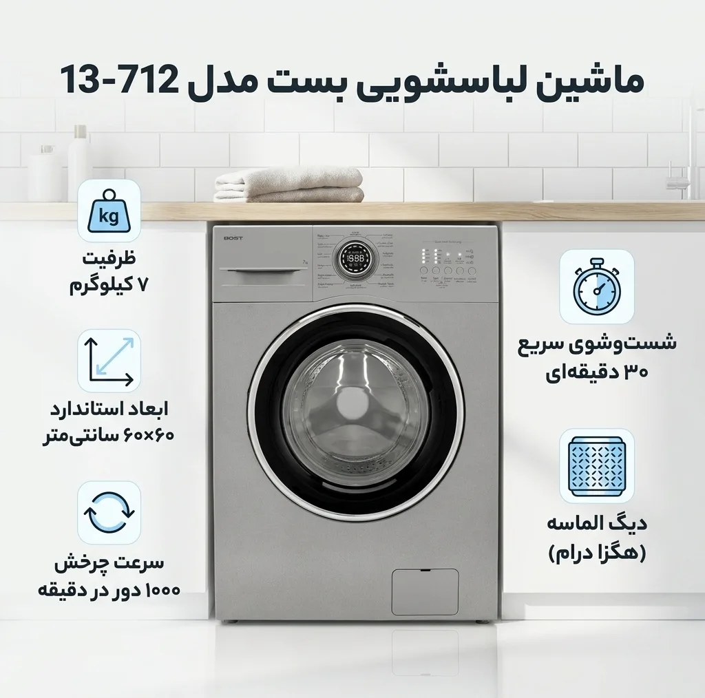 ماشین لباسشویی 7 کیلوگرم اتوماتیک بست مدل 13-712