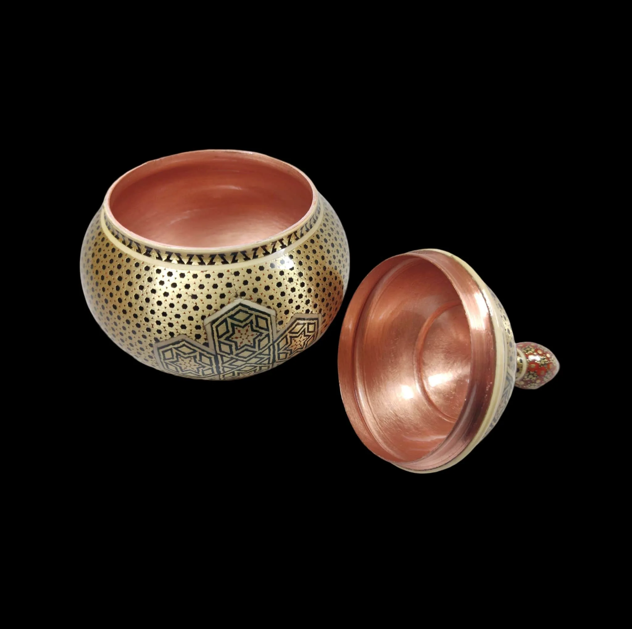 ست 3 تکه گلدان و شکلات خوری خاتم کاری مسی کد 03