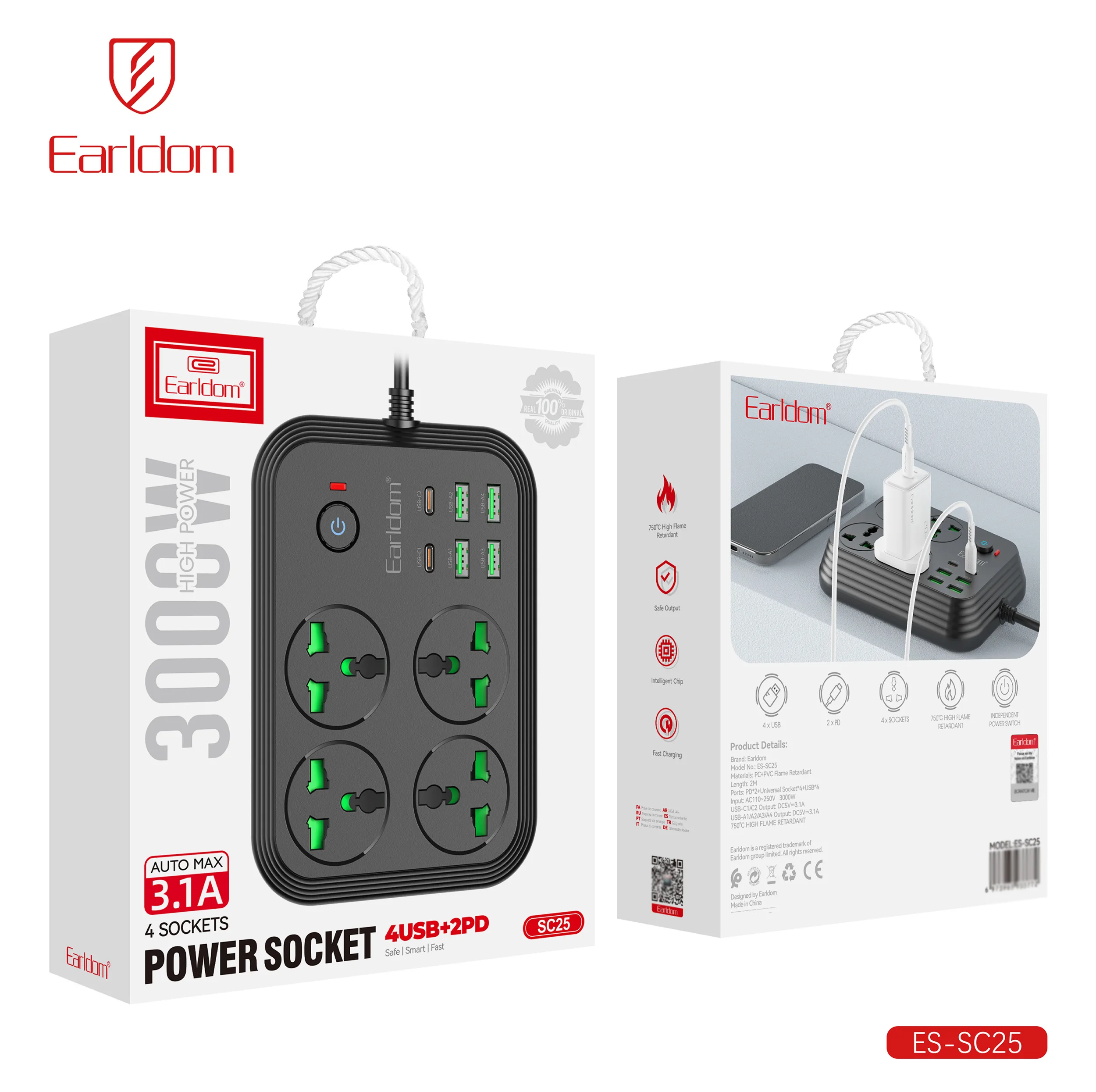 چندراهی برق ارلدام مدل POWER SOCKET SC25