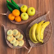 ظرف حصیری مدل مروار طرح برگ مجموعه 3 عددی