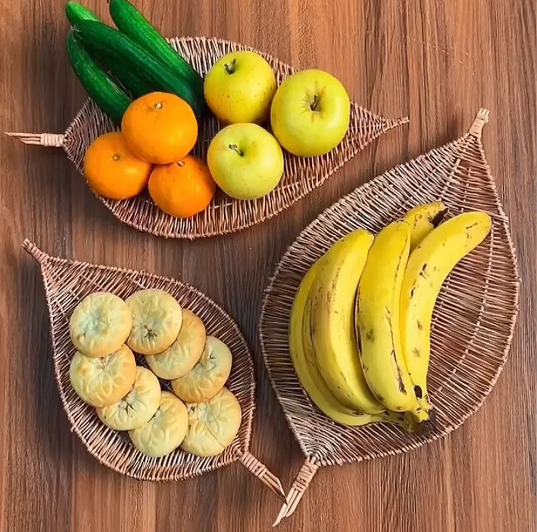 ظرف حصیری مدل مروار طرح برگ مجموعه 3 عددی