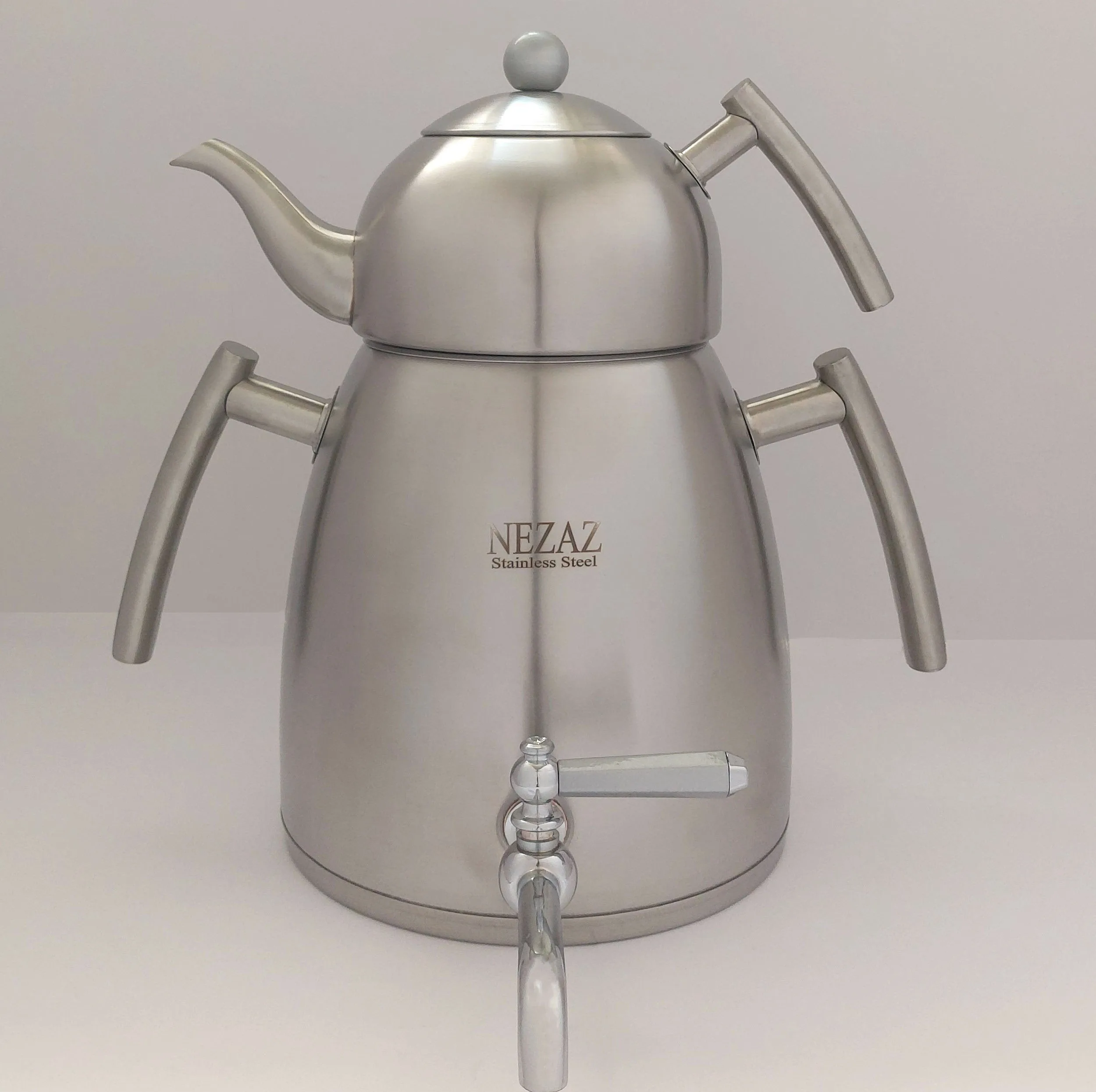 ست کتری و قوری نزاز مدل هرمی تمام استیل