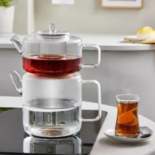 ست کتری و قوری کاراجا مدل Flat Borosilikat گنجایش کتری 2 لیتر گنجایش قوری 1.2 لیتر