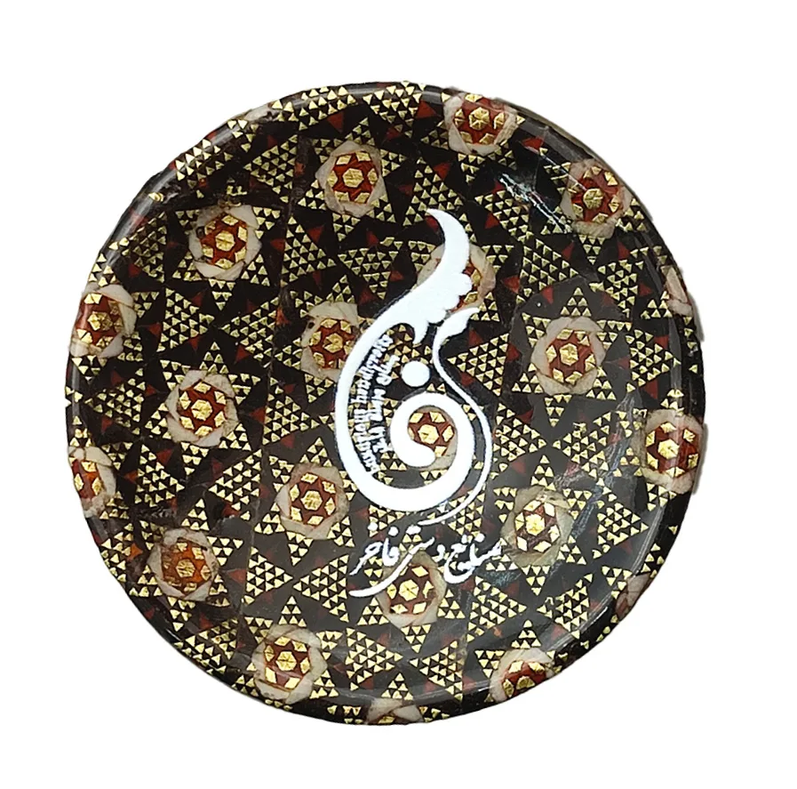 گلدان خاتم کاری مسی صنایع دستی فاخر مدل صراحی تمام خاتم طرح پرسیم کد MQDark-Vase21p7 بسته 2 عددی
