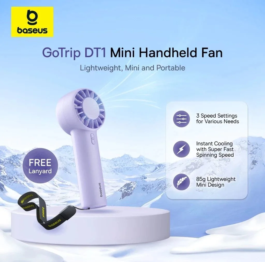پنکه شارژی بیسوس مدل GoTrip DT1 Mini BS-CG036 ظرفیت 1200 میلی آمپر ساعت