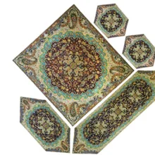 ست 5 تکه رومیزی ترمه ابریشمی یزد طرح الماس 7 رنگ کد 04