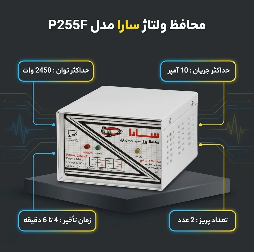 محافظ ولتاژ سارا مدل P255F مناسب برای یخچال