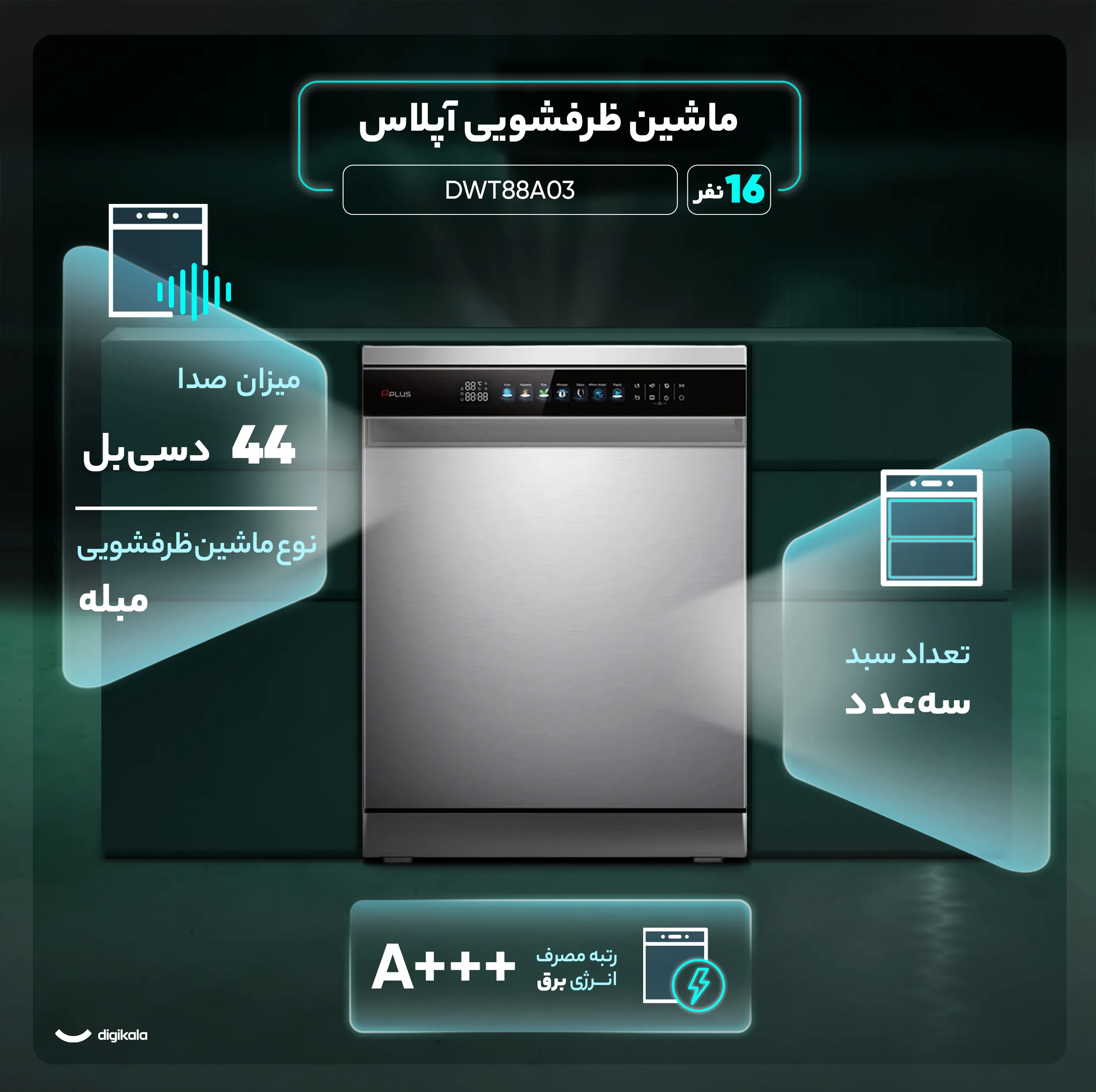 ماشین ظرفشویی 16 نفره آپلاس مدل DWT88A03