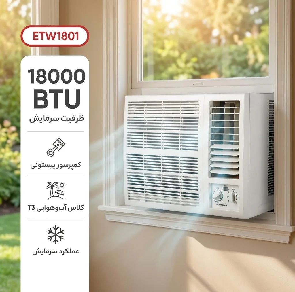 کولر گازی پنجرهای 18000 دور ثابت استینگهاوس مدل ETW1801