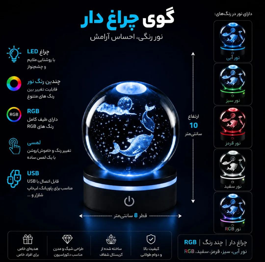 گوی چراغ‌دار واتان مدل چرخشی طرح ماه و ماهی