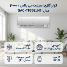 کولر گازی اسپلیت دیواری 30000 دور ثابت جی پلاس مدل GAC-TF30ELN1I/GAC-TF30ELU1I