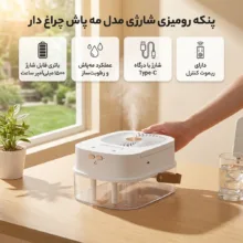 پنکه رومیزی شارژی مدل مه پاش چراغ دار ظرفیت 1500 میلی‌آمپر ساعت