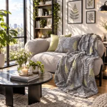پتو مسافرتی 1 نفره طرح لیزری مدل سرخس رنگی سایز 160×220 سانتی‌متر