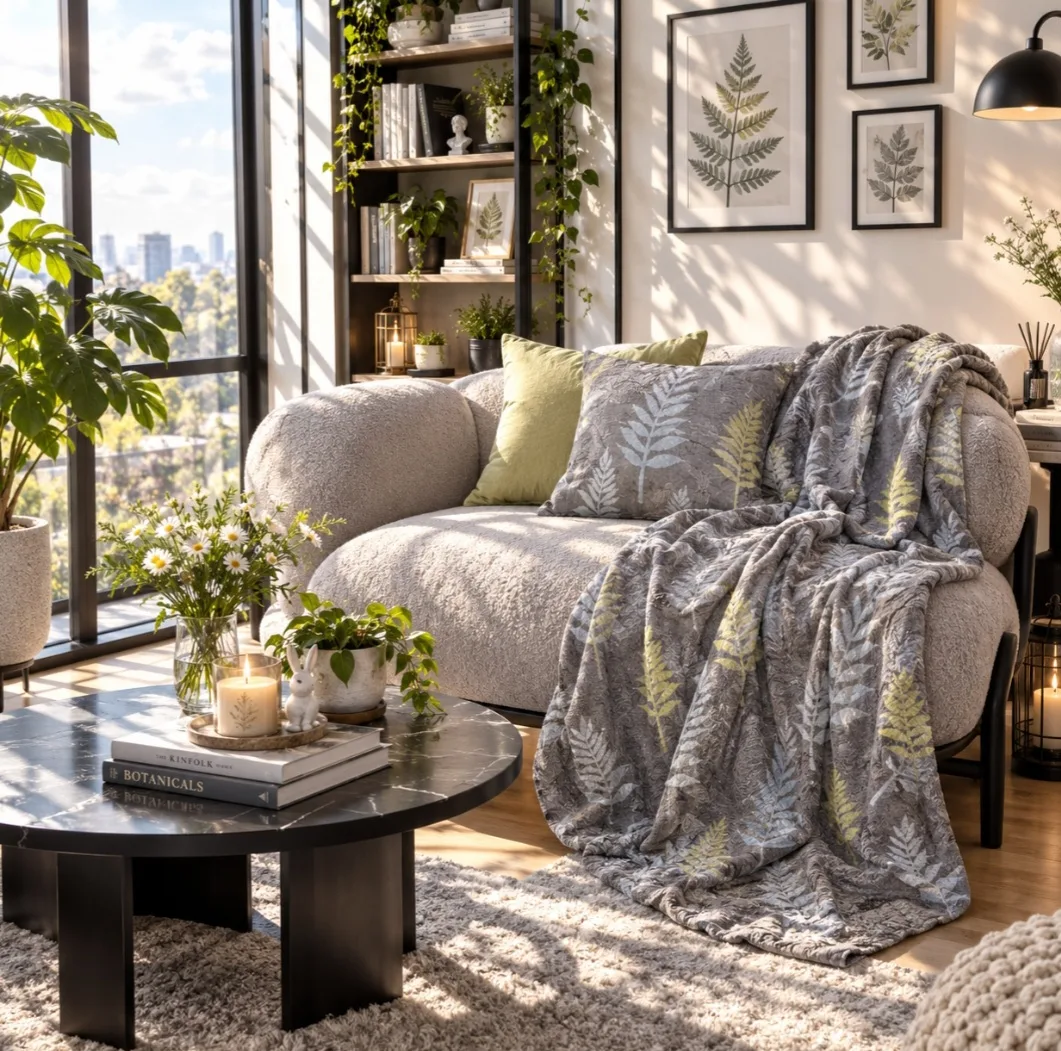 پتو مسافرتی 1 نفره طرح لیزری مدل سرخس رنگی سایز 160×220 سانتیمتر